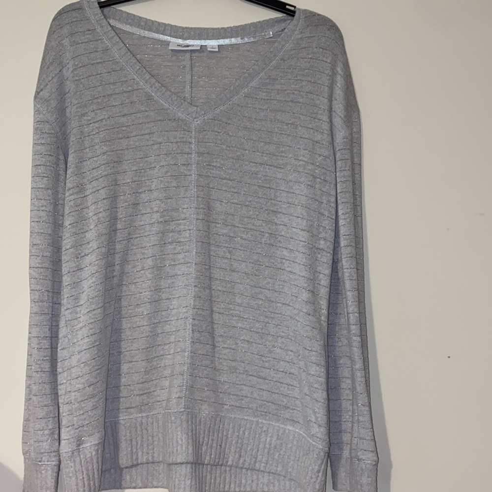 Women’s Van winkle & Co. V-neck knit sweater top silver stripe size small comfy